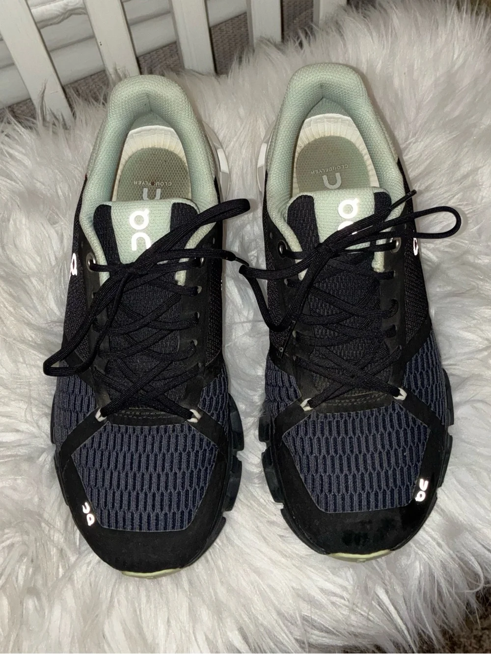 On Running Cloudflyer Black/Grey and mint green women's running shoe Az 7.5